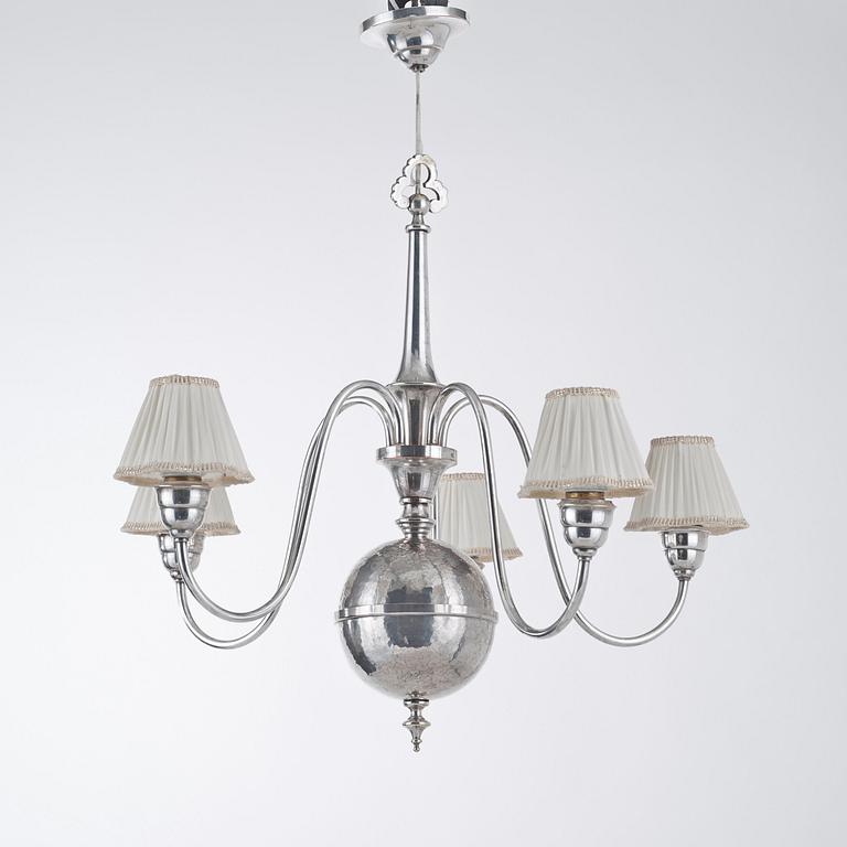 An Atelier Torndahl silver plated chandelier, Perstorp, Sweden 1920's-30's.