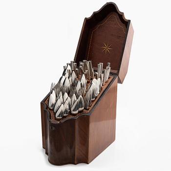 A Swedish late 18th/early 19th century silver cutlery set, 60 pieces, and a mahogany box.