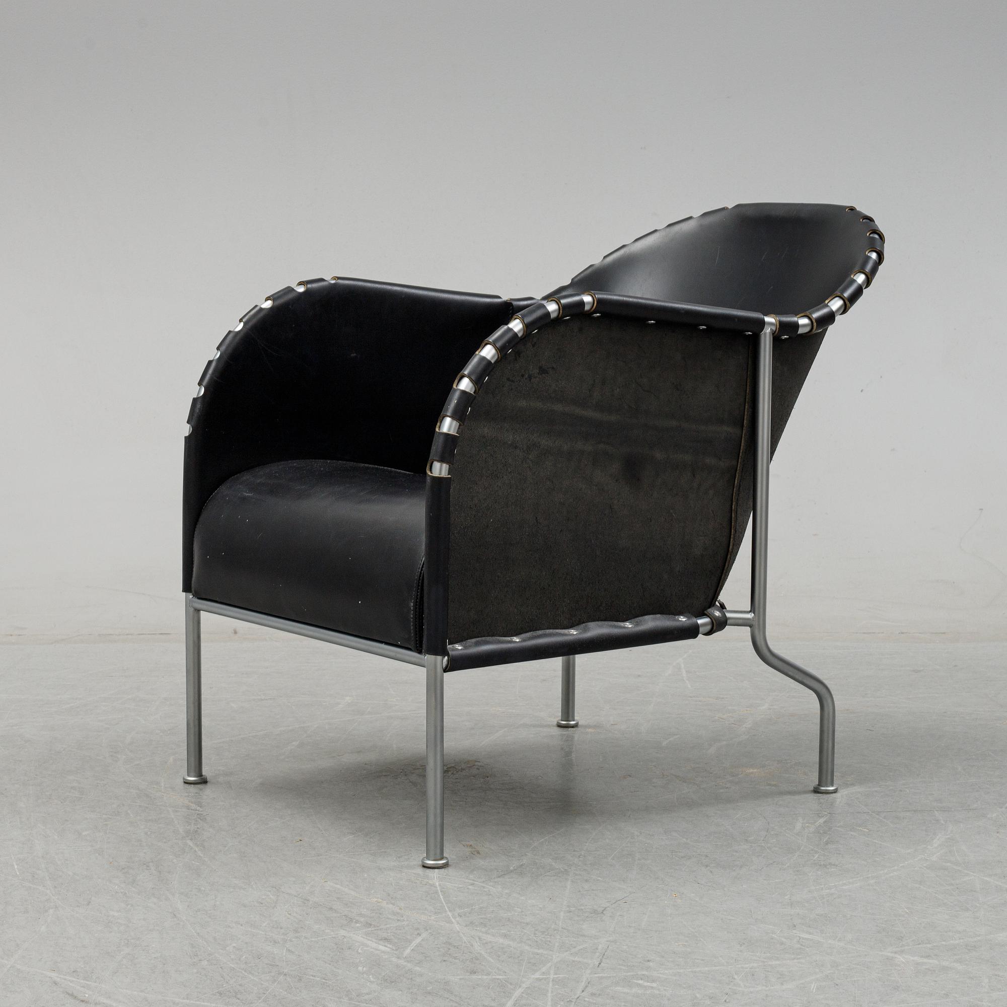 Mats Theselius, a 'Bruno' tubular steel and leather lounge chair, Källemo AB, designed in 1997.