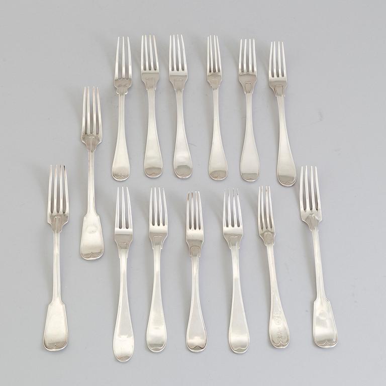 14 Swedish 19th century silver forks.