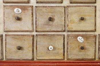 A painted spice-cabinet, first part 19th century.
