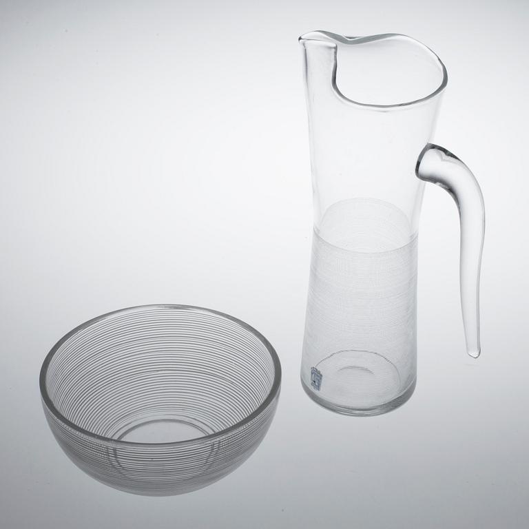 GLAS, KARAFF OCH SKÅL, 14 delar, glas, "Stripe", Bengt Orup, Johansfors.