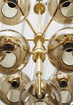 HANS-AGNE JAKOBSSON, a brass and glass nine-light ceiling light from Markaryd, second half of the 20th century.