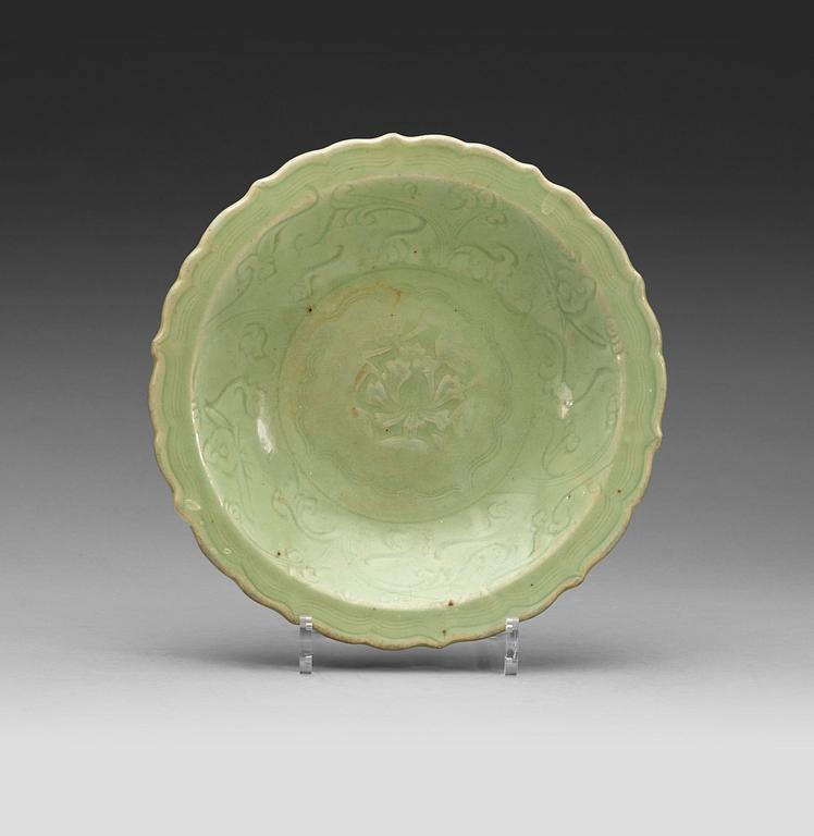 A celadon glazed dish, Ming dynasty (1368-1644).