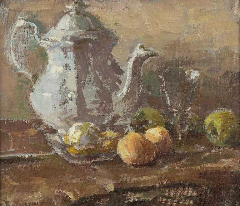 Esther Kjerner, oil on canvas/paper-panel, signed.