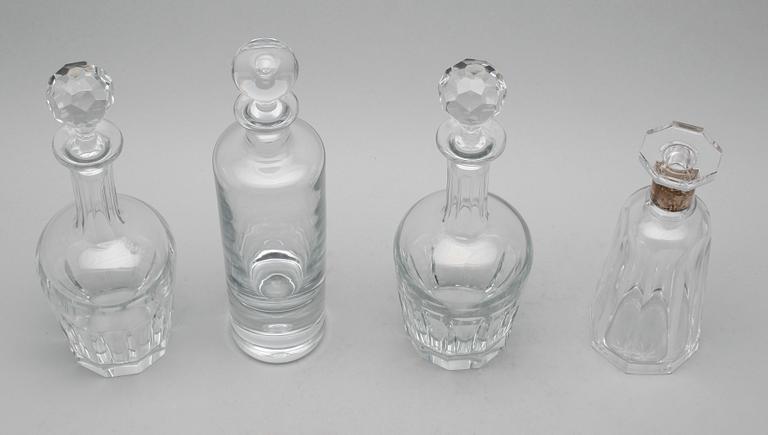 KARAFFER, 4 st, glas, bla "Pippi", Walter Hickman, Kosta.