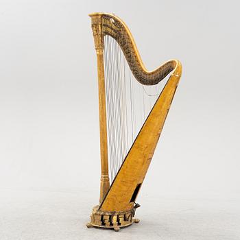 A pedal harp by Jacob & James Erat, London, No 1610, probably made between 1825-1830.
