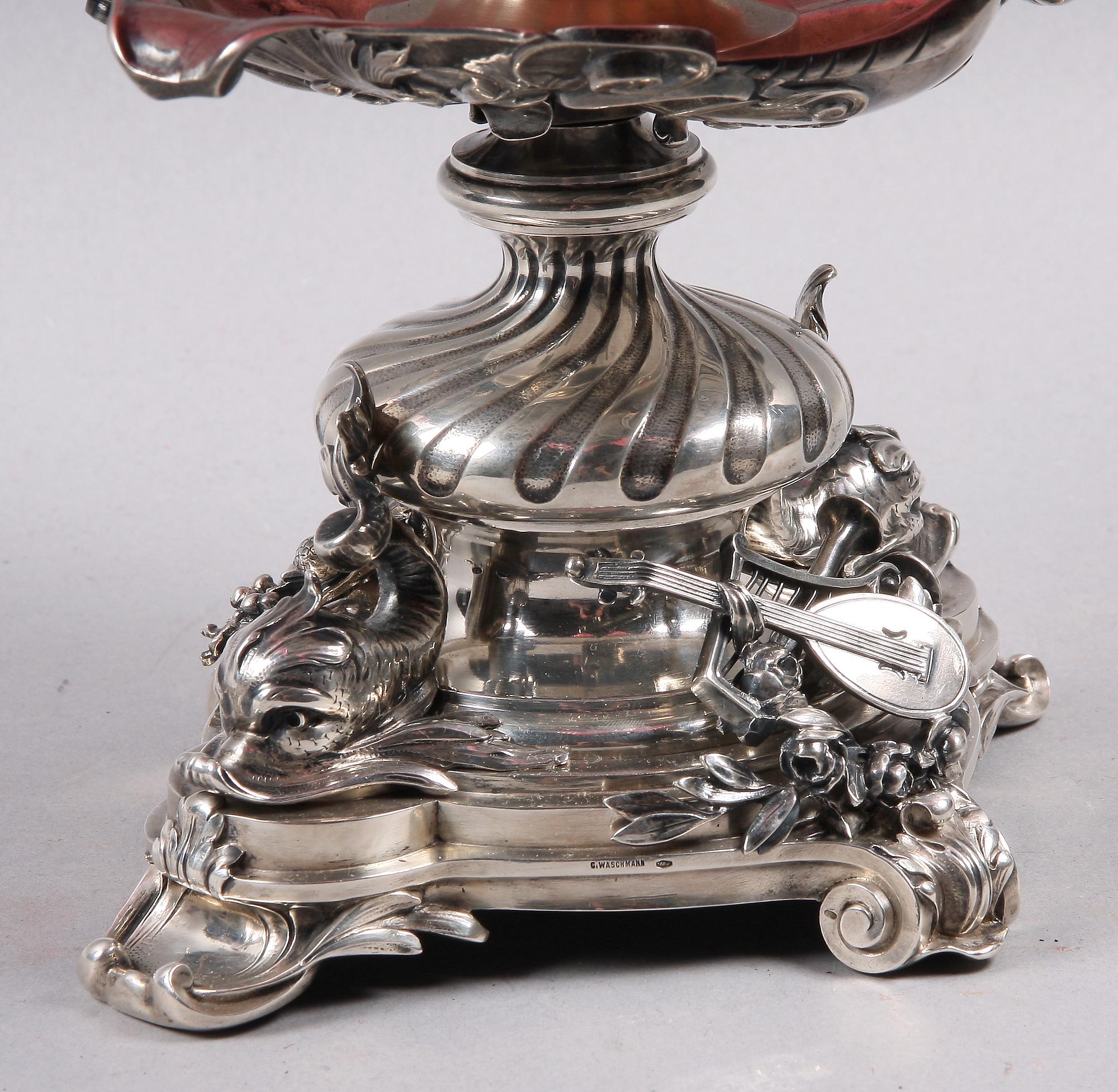 UPPSATSSKÅL, silver, glas, C. Waschmann, Österrike-Ungern, sent 1800- tidigt 1900-tal.