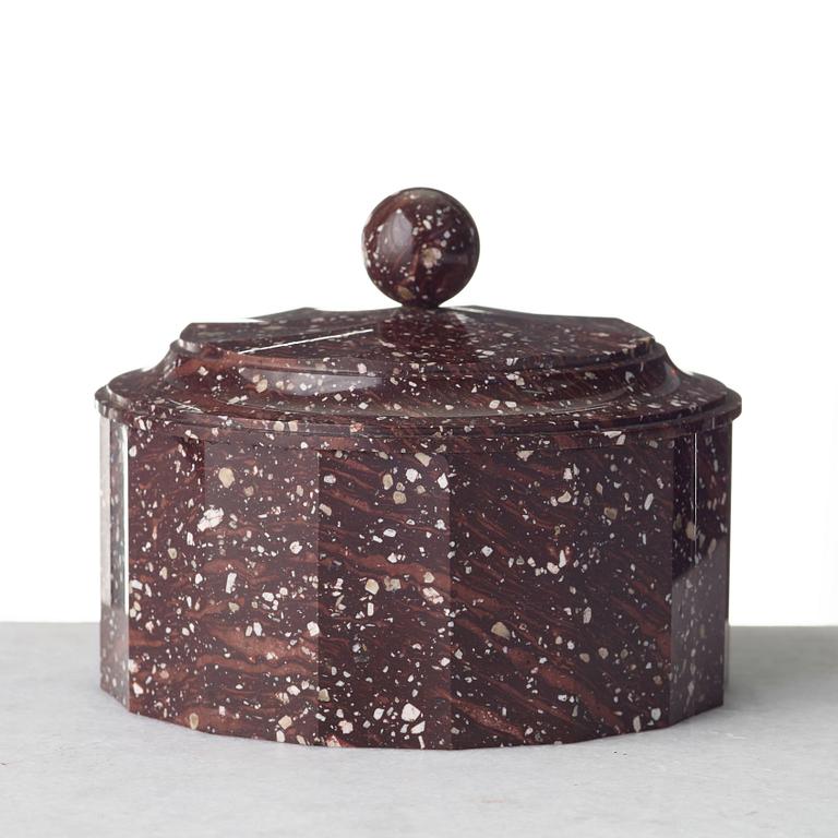 A Swedish Empire 19th century porphyry butter box.