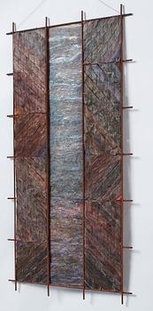 konstverk, "Utblick", blandteknik, ca 97 x 51 cm, på baksidan signerad och daterad 1997.