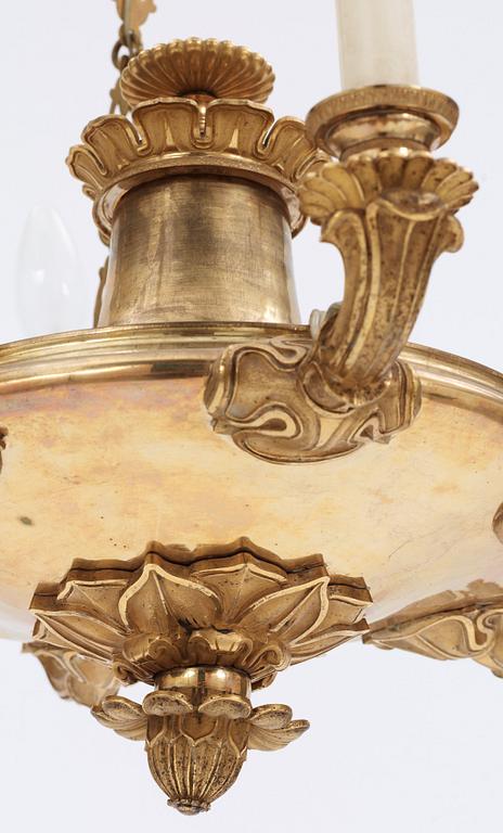 An Empire 19th century gilt bronze six-light hanging-lamp.