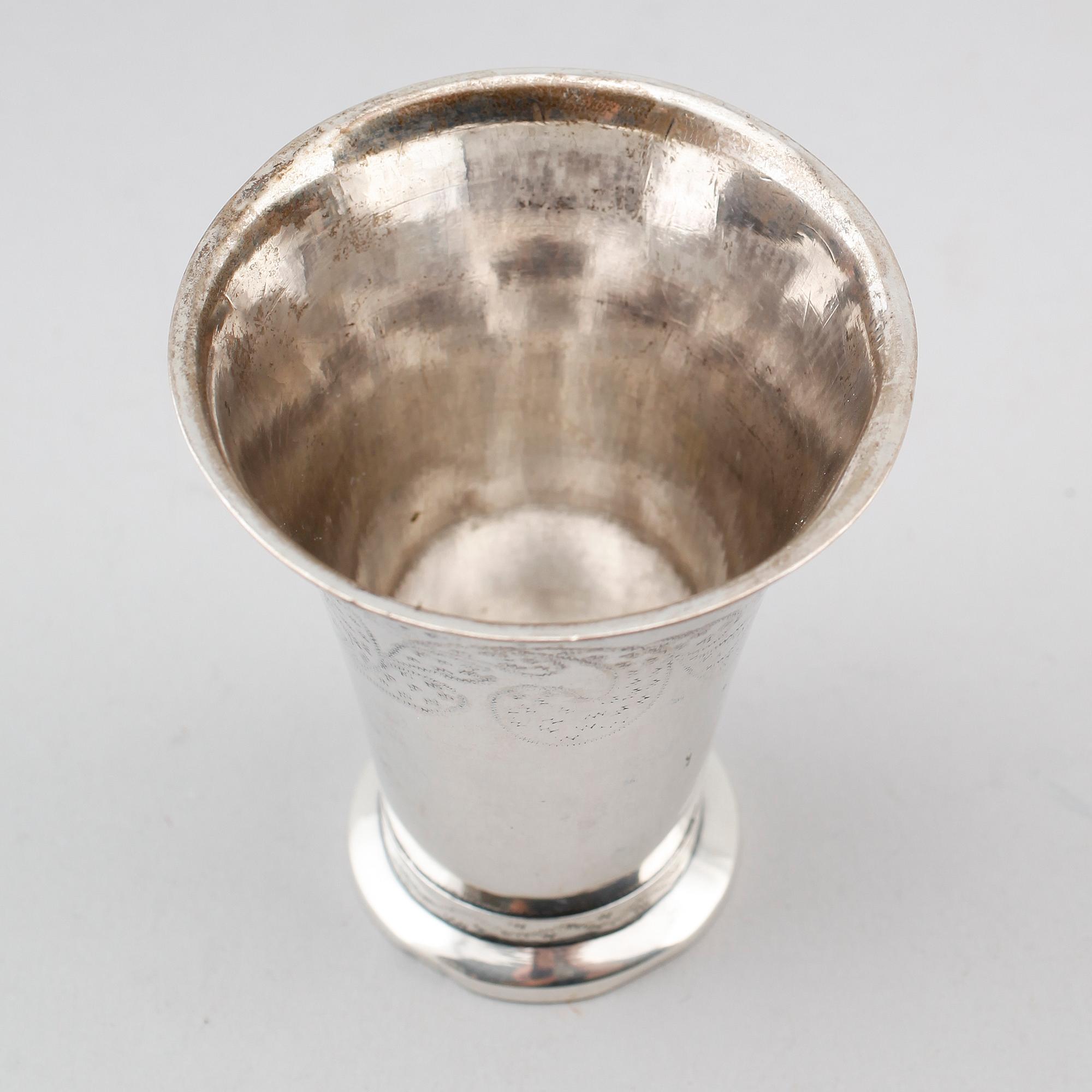 BÄGARE, silver, Johan Tallberg, Lovisa 1821, Finland. Vikt ca 62 gram.