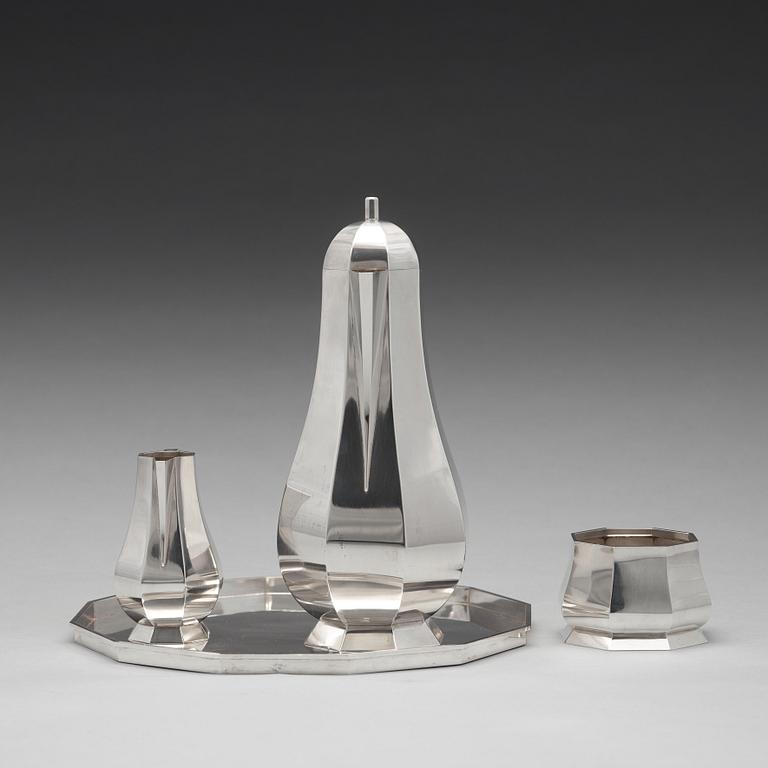 Wiwen Nilsson, A Wiwen Nilsson sterling coffee service with a tray, Lund, Sweden 1967.