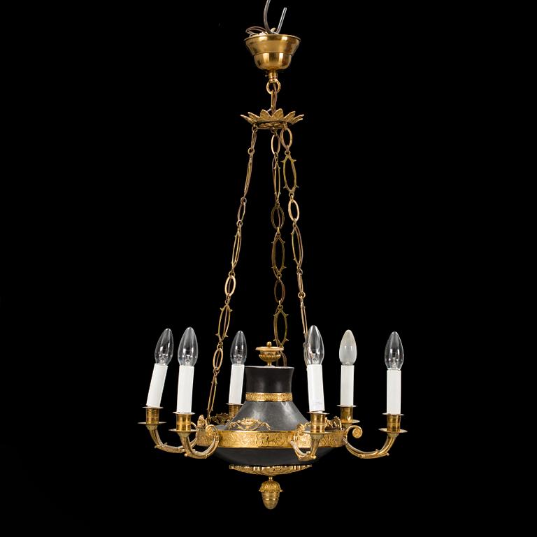 An Empire early 19th century six-light hanging lamp.