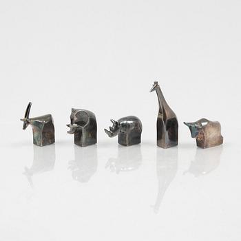 Gunnar Cyrén, five silver-plate figurines, Dansk Designs, Japan.