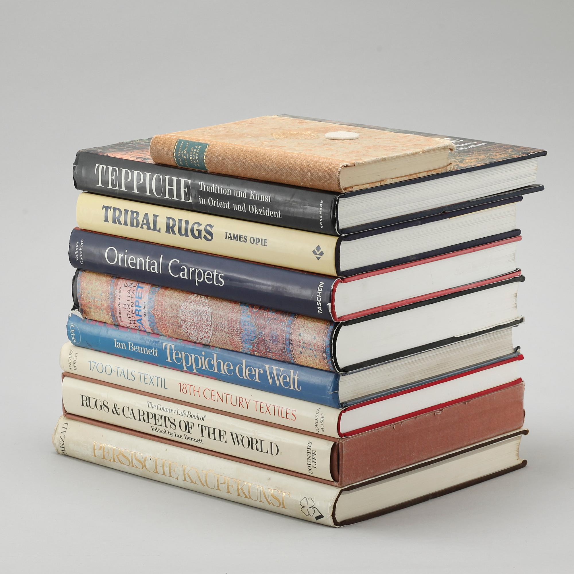 Nine books on rugs and textile, 20th century.