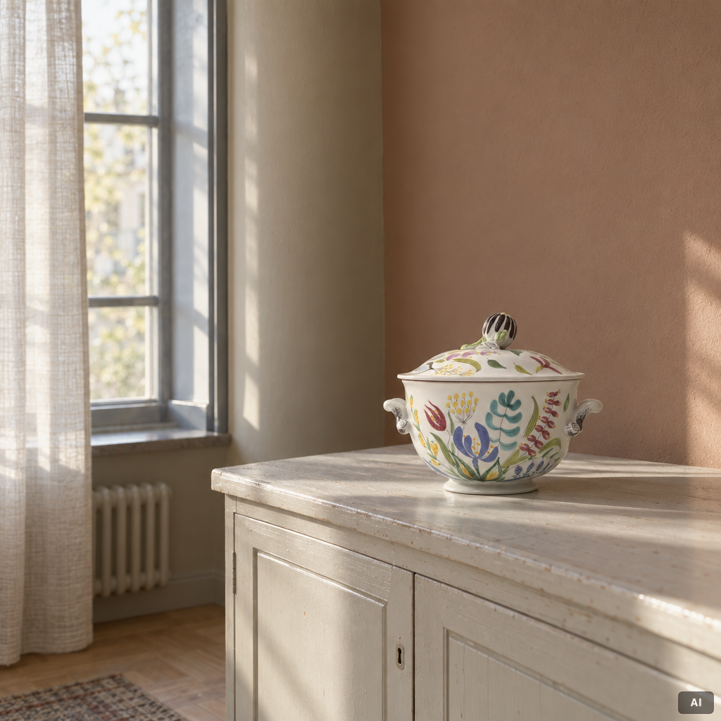 Stig Lindberg, A faience tureen with lid and handles, Gustavsberg Studio.