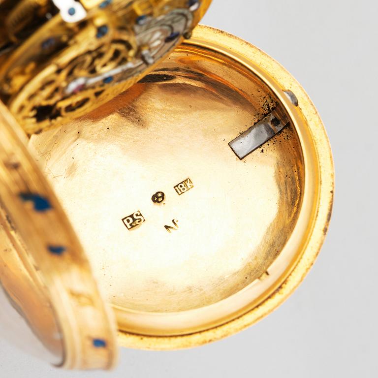 AUGUSTIN BOURDILLON (1729-1790), Stockholm 1771, gold and enamel pocket watch,