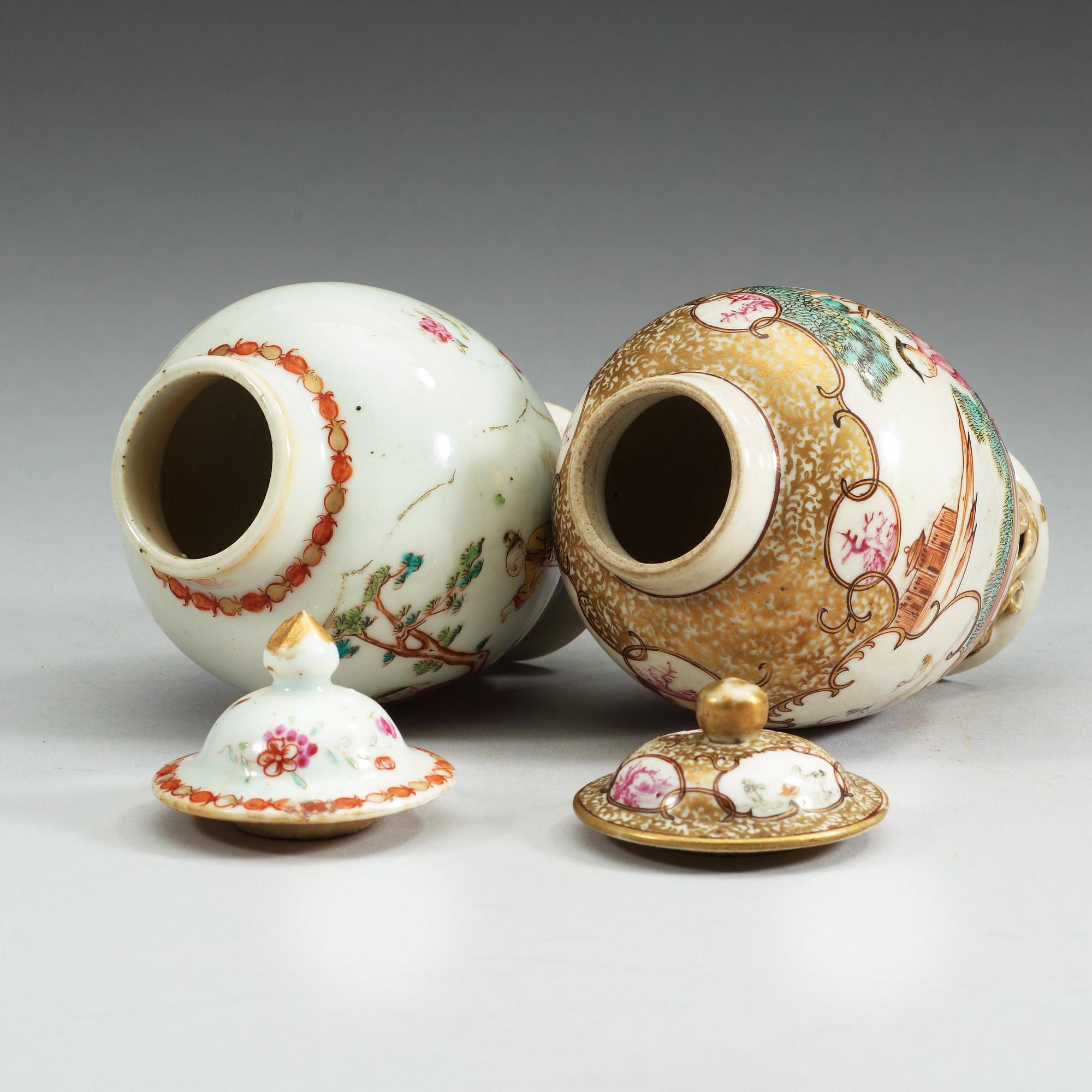 TEDOSOR med LOCK, två stycken, kompaniporslin. Qing dynastin, Qianlong (1736-95).