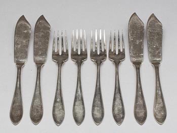 FISKBESTICK, "Svensk spetsig" 24 delar, nysilver