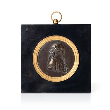 249. A bronze portrait medallion of Carl von Linnaeus, Sweden 19thC.