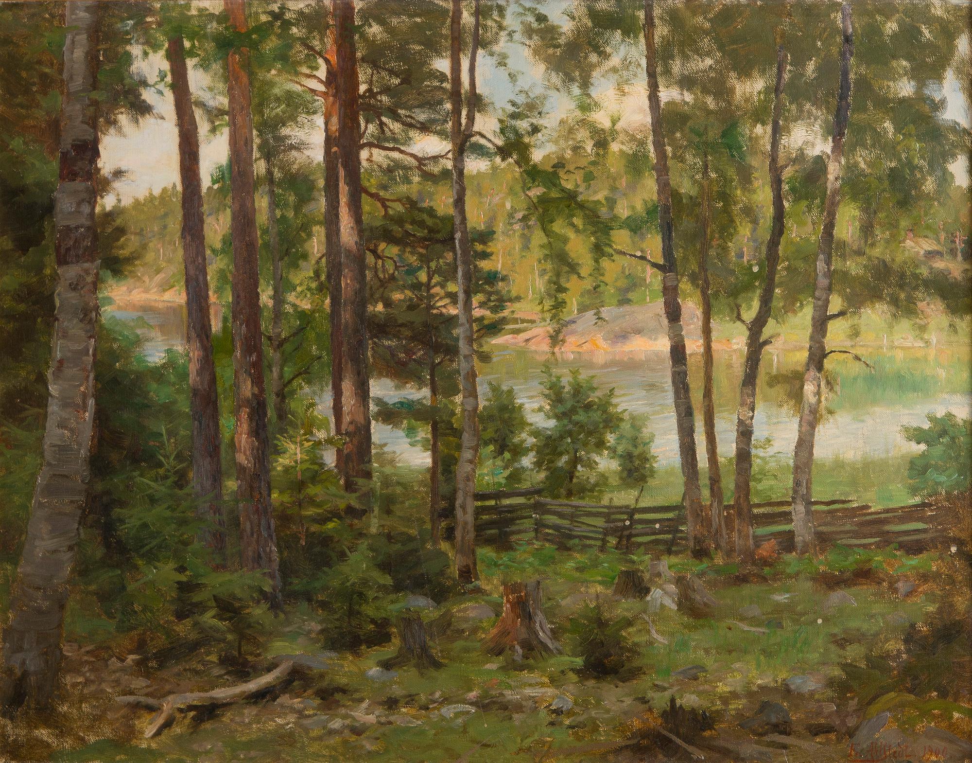 Fredrik Ahlstedt, Metsänäkymä rannan laidalla.