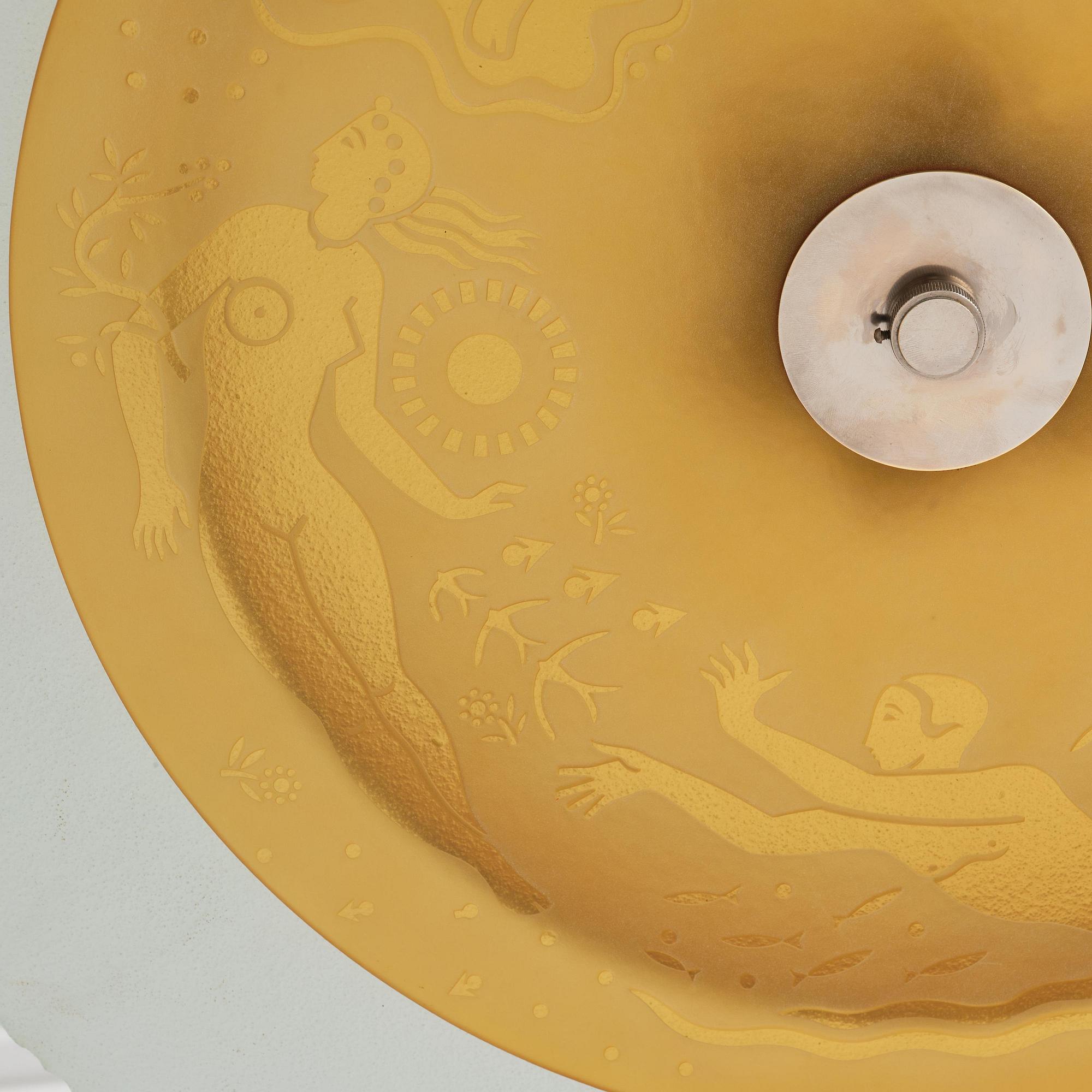 Edward Hald, & Erik Tidstrand, a rare "The 4 Winds" ceiling lamp model "HD 656"/"29679", Orrefors & Nordiska Kompaniet, 1930s.