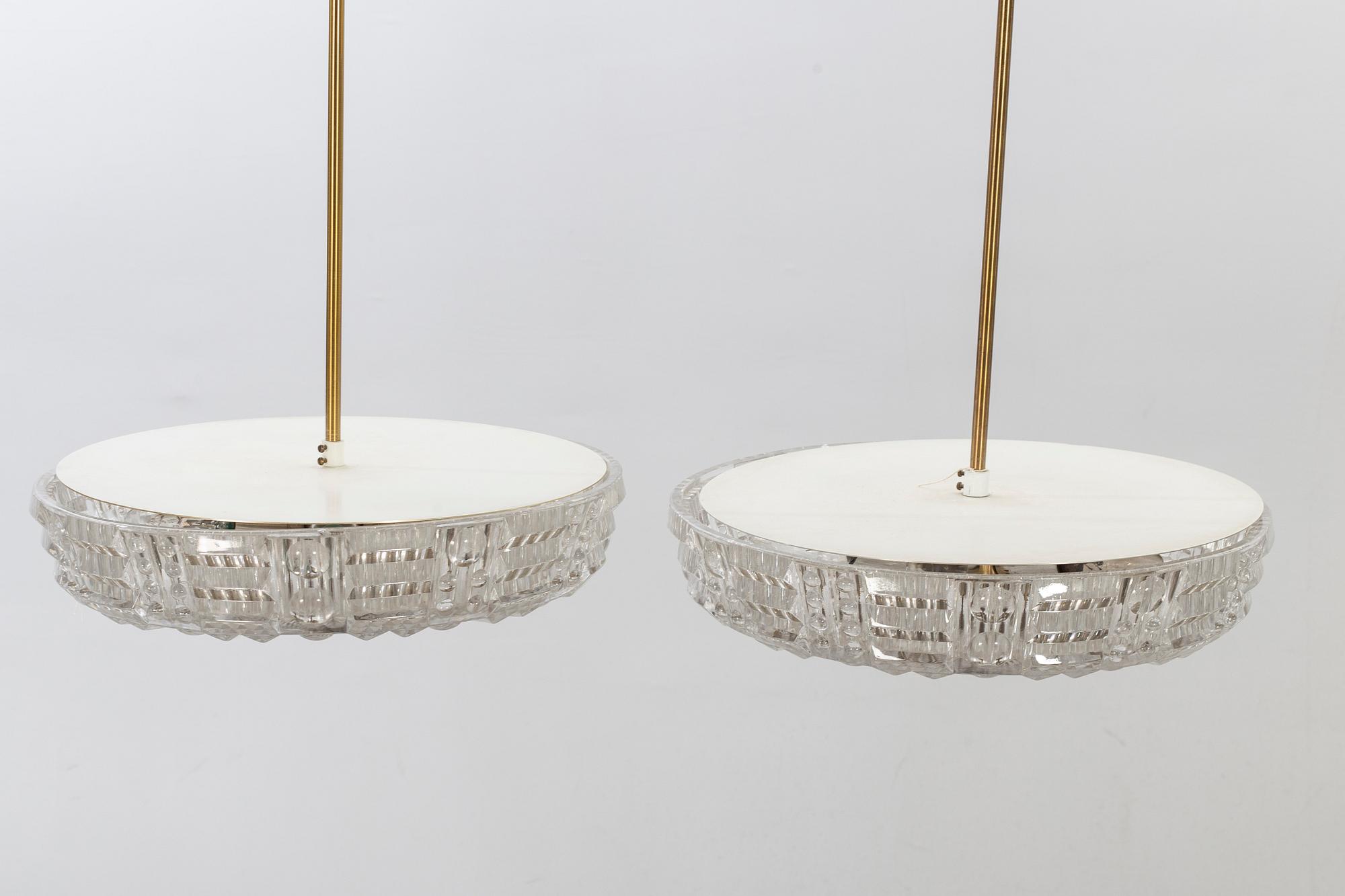 A PAIR OF CEILING LAMPS BY CARL FAGERLUND FOR ORREFORS.