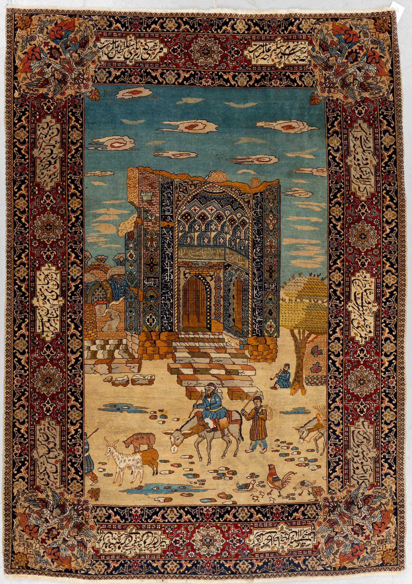 Matta, semiantik Täbris, figural, ca 198 x 142 cm.