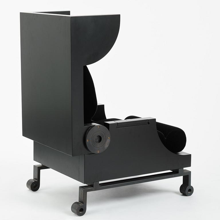 Alexander H Damsbo & Henrik Ingemann Nielsen, a "HC-Andersen Chair" armchair/table, ed. 3/49, Källemo, post 2005.