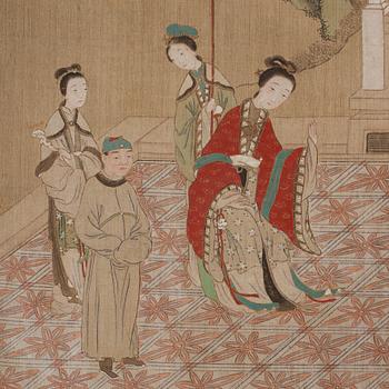 A Chinese scroll painting, ink and colour on paper, Qing dynasty, 19th Century.