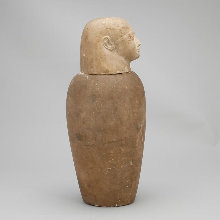KANOPKÄRL, kalksten, Egypten troligen forntida och sentid 664-331 f Kr.
