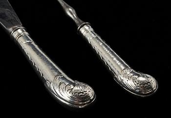 KNIV och GAFFEL, silver och stål, Jeremias Wallbom, Uddevalla, 1776-1807.