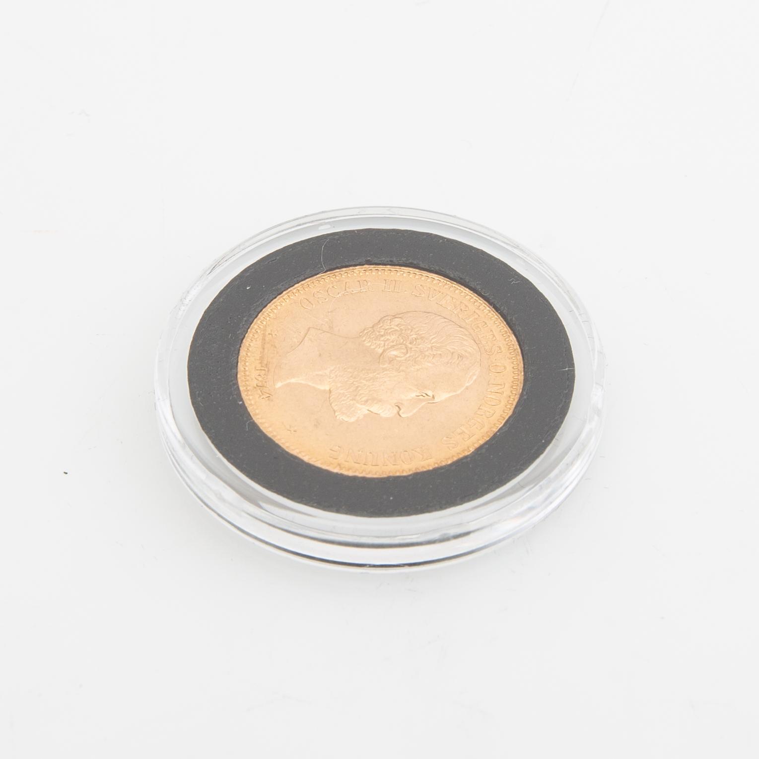 Guldmynt Sverige, Oscar II 20 kr, 1874, felpräglat.