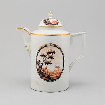 A large enamelled porcelain coffee pot with cover, probably Germany, Empire, 19th century.