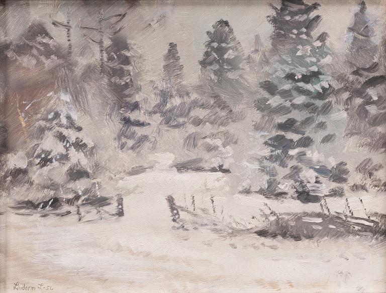 Lindorm Liljefors, Winter landscape with a wooden fence.