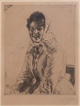 Anders Zorn, etsning, 1912, signerad.