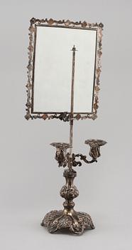 LJUSSTAKE, s.k. bouillotte, silver, nyrokoko, Gustaf Möllenborg, Stockholm, 1856.