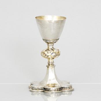 An 18th century parcel-gilt silver cup, unclear marks.