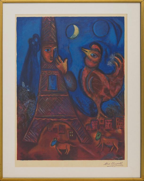 MARC CHAGALL, after, colour lithographe, signed in print and stamp signed. Printed by Charles Sorlier 1939.