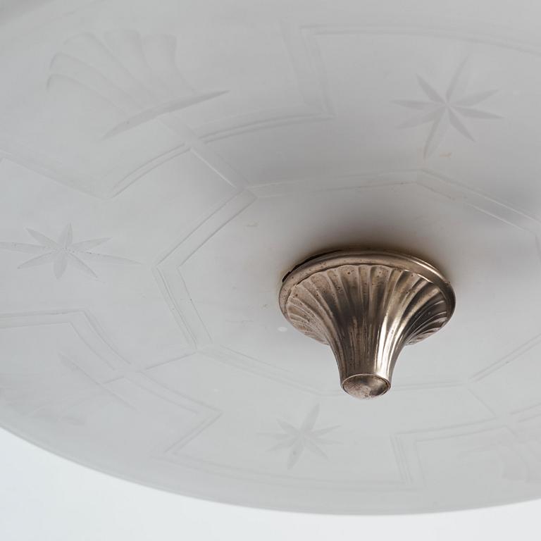 Edward Hald, & Erik Tidstrand, a ceiling lamp, Orrefors & Nordiska Kompaniet, 1920s-30s.