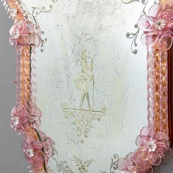 A pair of mid 20th century mirrors  from Murano, Venice Italy.