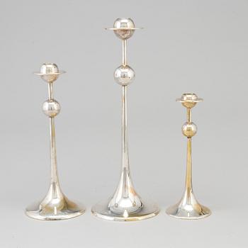 Three candlesticks, silver plate, Gense, second half of the 20th century.