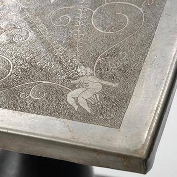Anna Petrus, a pewter top tray table on a base by Uno Åhrén, executed in her studio, Stockholm, ca 1922-25.