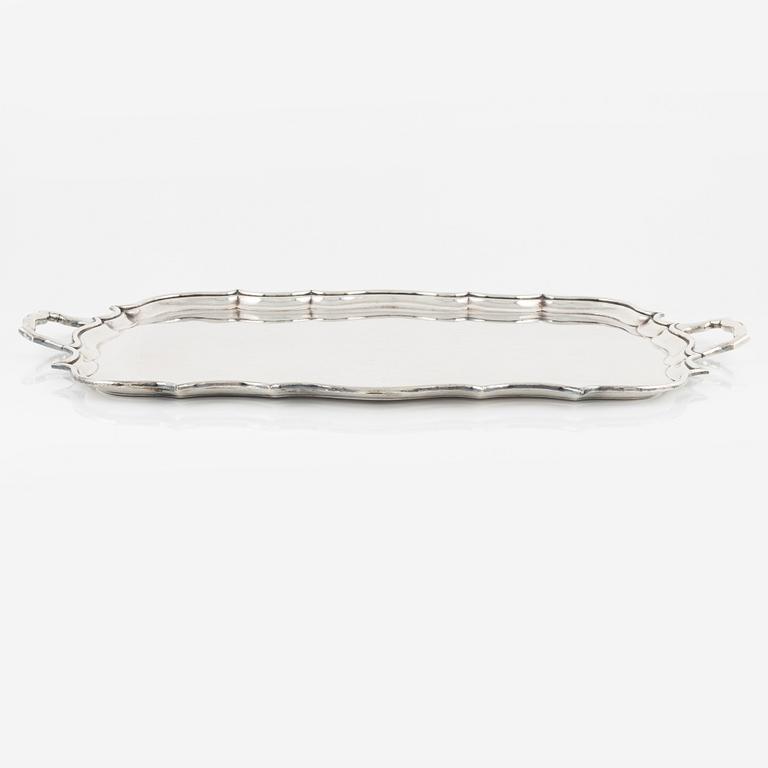 A silver plated tray, 20th Century.