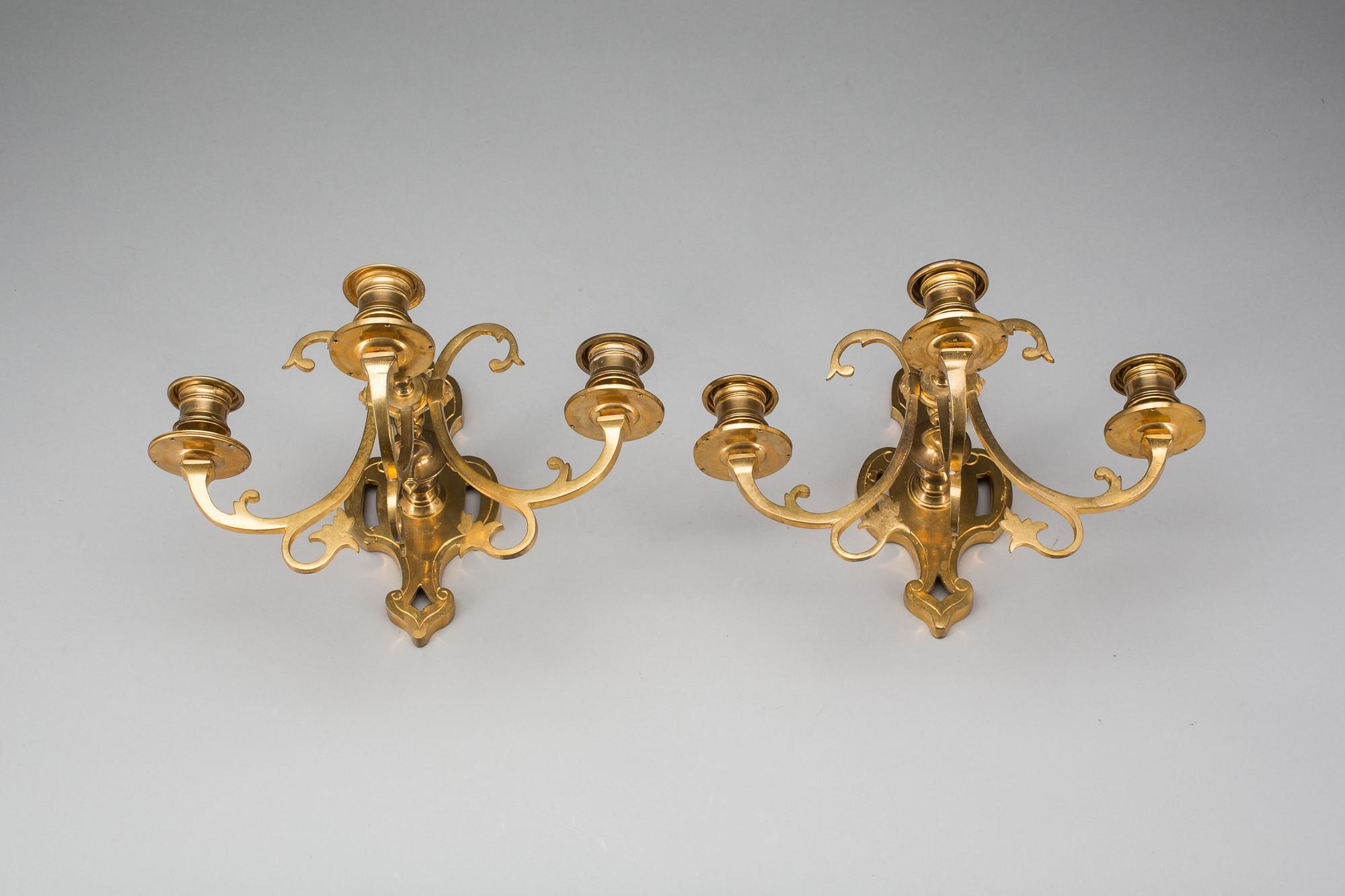 VÄGGAPPLIQUER, gulmetall, nyrenässansstil, 1900-tal.