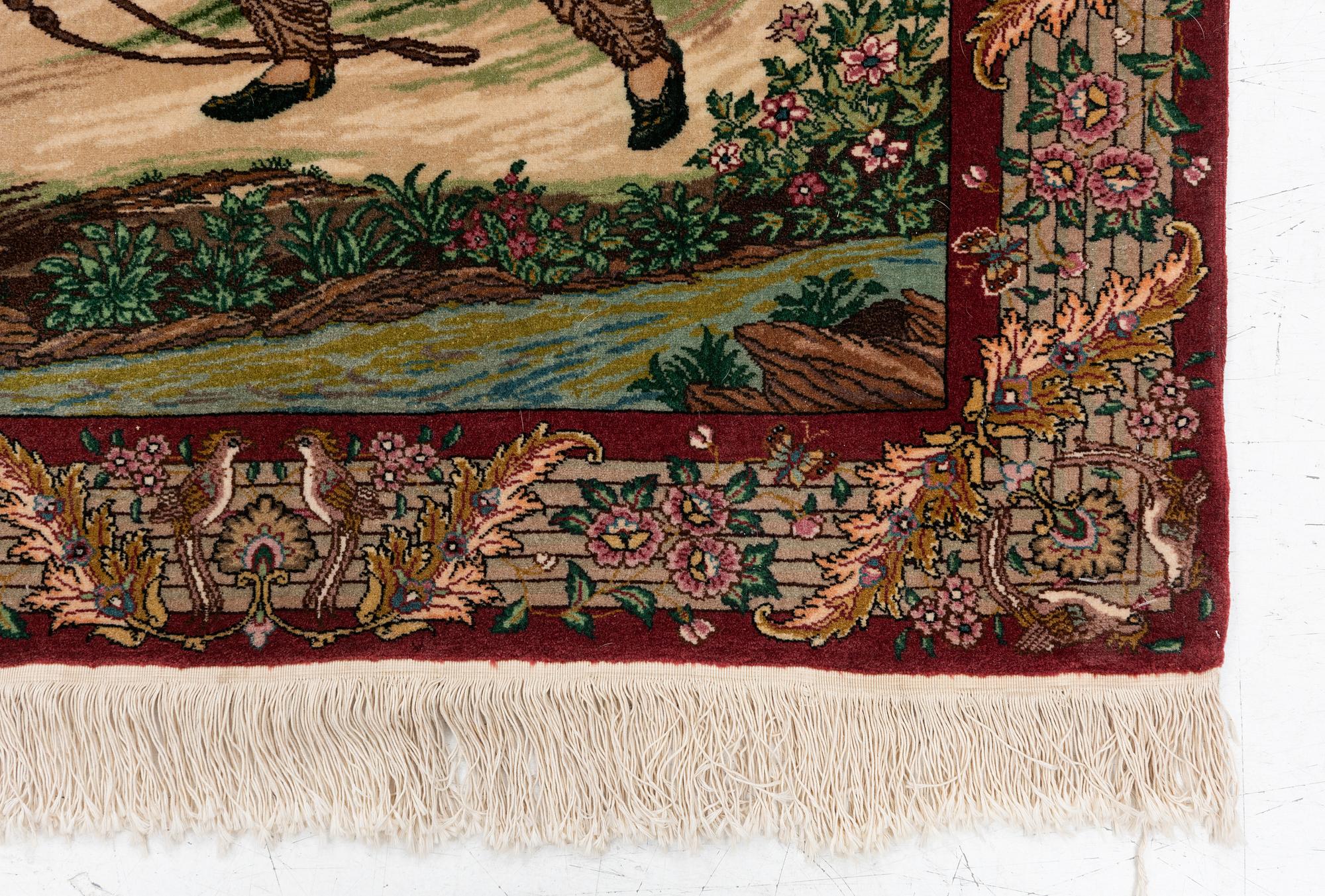 Rug, Tabriz, figural, approx. 138 x 98 cm.