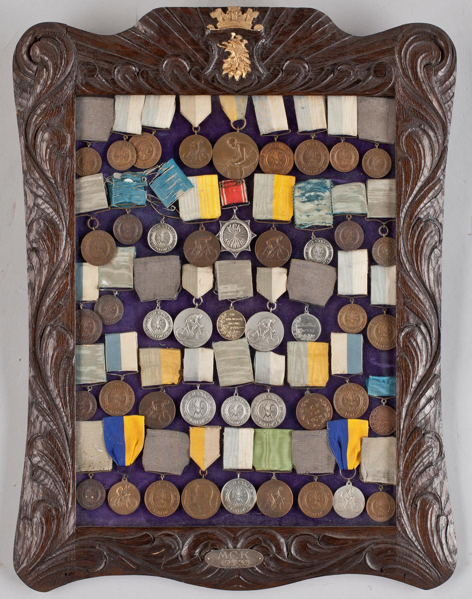 MEDALJSAMLING, 45 st, silver och metall, Malmö cykelklubb, 1933.