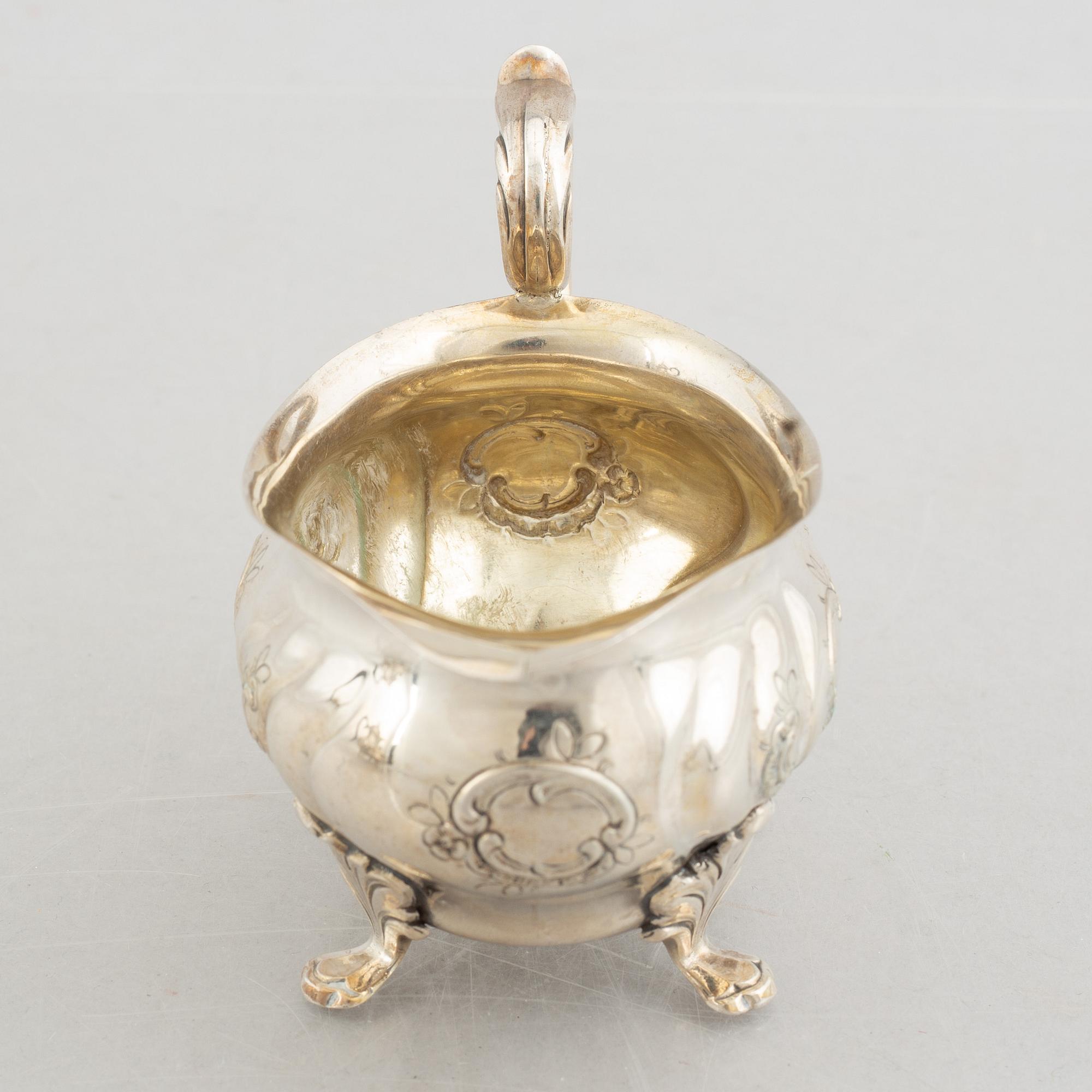 A 3-piece Rococo style silver coffee service, mark of GAB, Stockholm 1951-1954.
