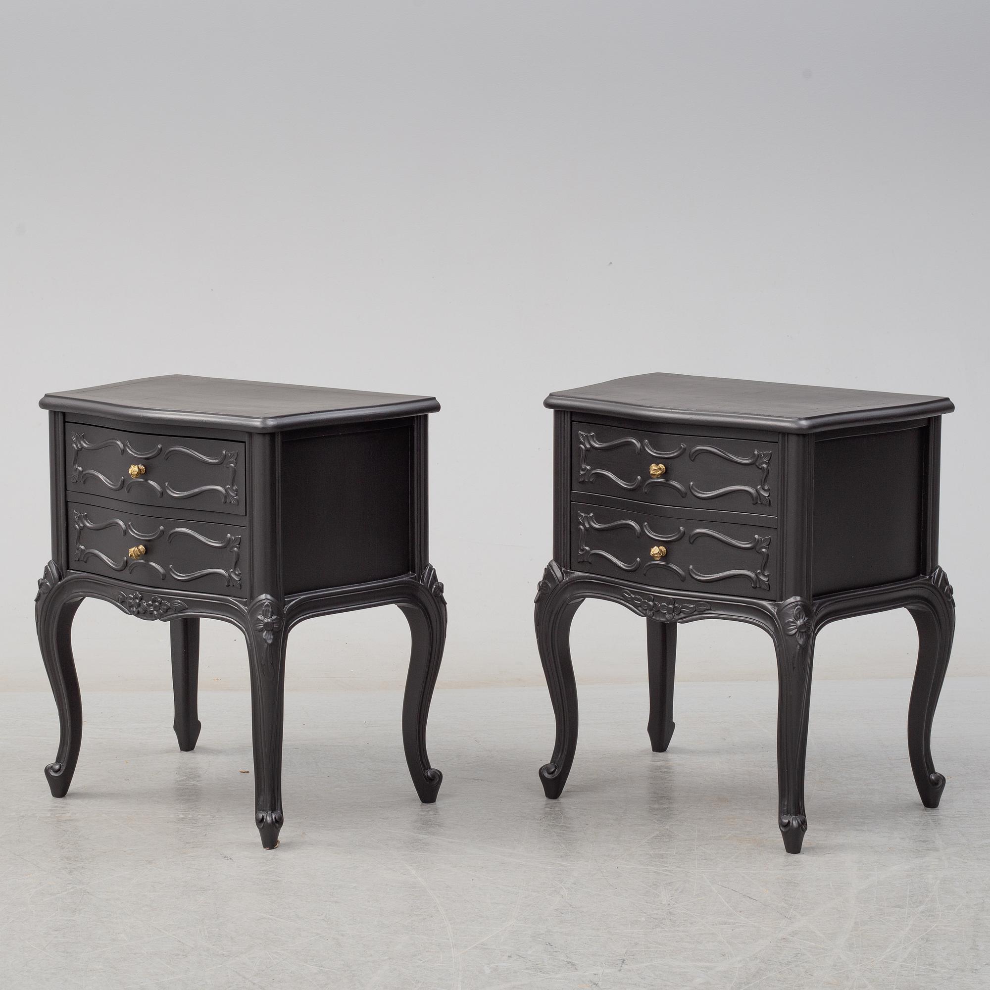 BEDSIDE TABLES, a pair, rococo-style, second half of the 20th century.